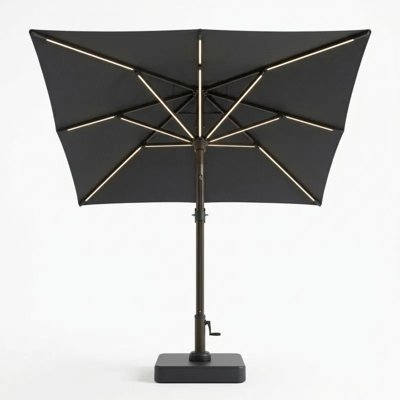 Parasol cuadrado con luces LED y aluminio Negro-seltrivaria