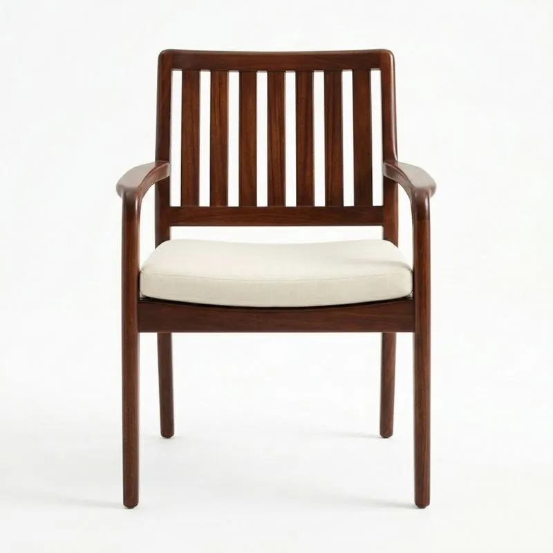 Silla de Madera de Nogal con Cojín Beige-seltrivaria