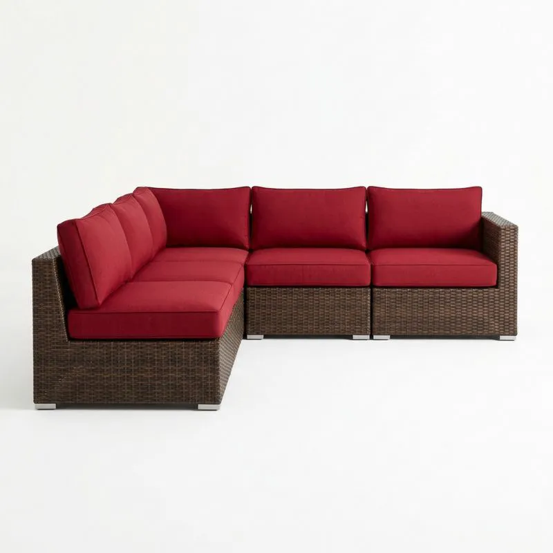 Sofá modular en L ratán sintético cojines rojos-seltrivaria