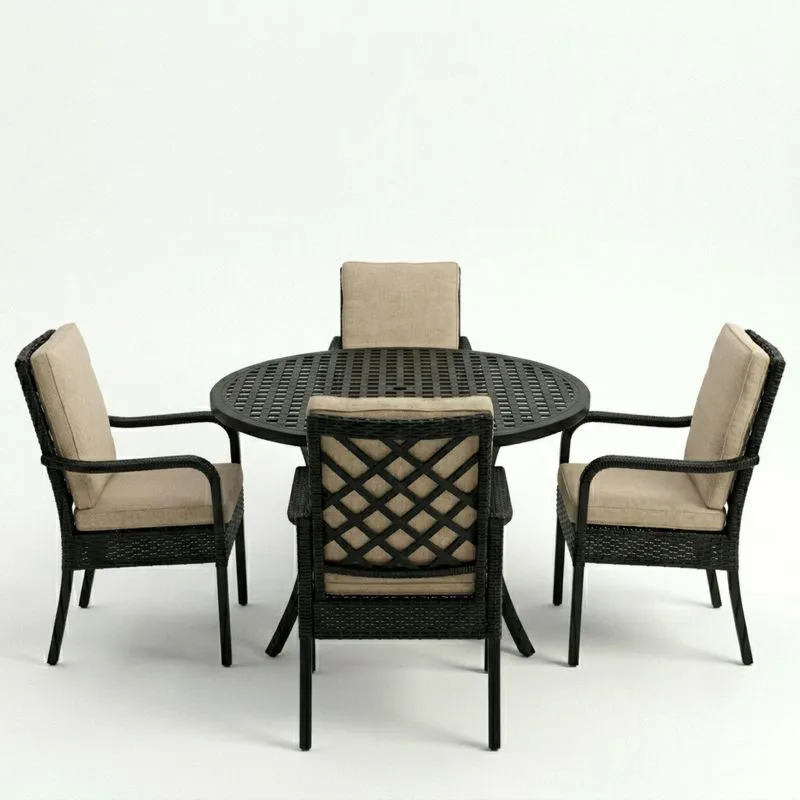 Conjunto de Mesa Redonda y Sillas de Jardín de Aluminio y Tejido Negro/Beige-seltrivaria