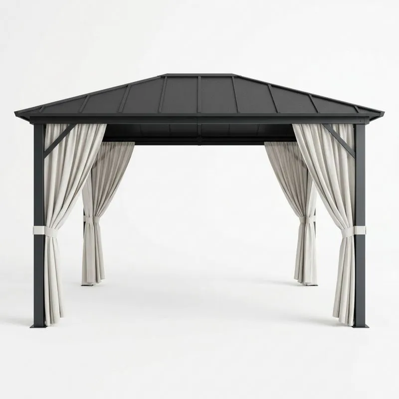Pérgola de Aluminio con Cortinas de Poliéster 3x3m-seltrivaria