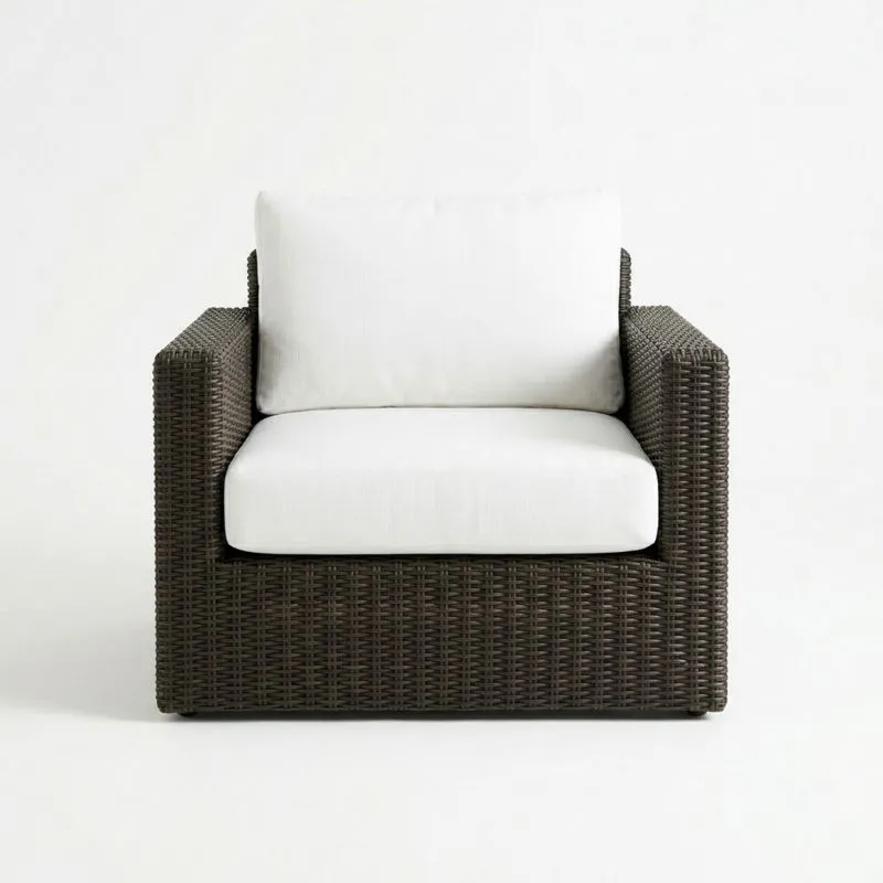 Sillón de Ratán Sintético Marrón Cojines Blancos-seltrivaria