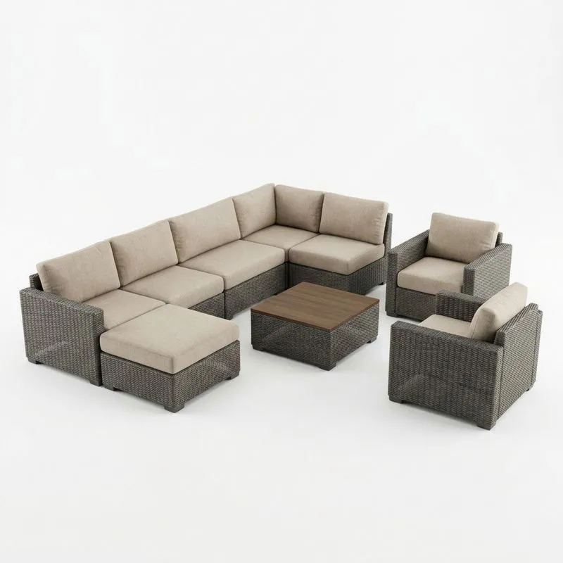 Conjunto de Sofás Modulares de Ratán Sintético Beige y Marrón-seltrivaria