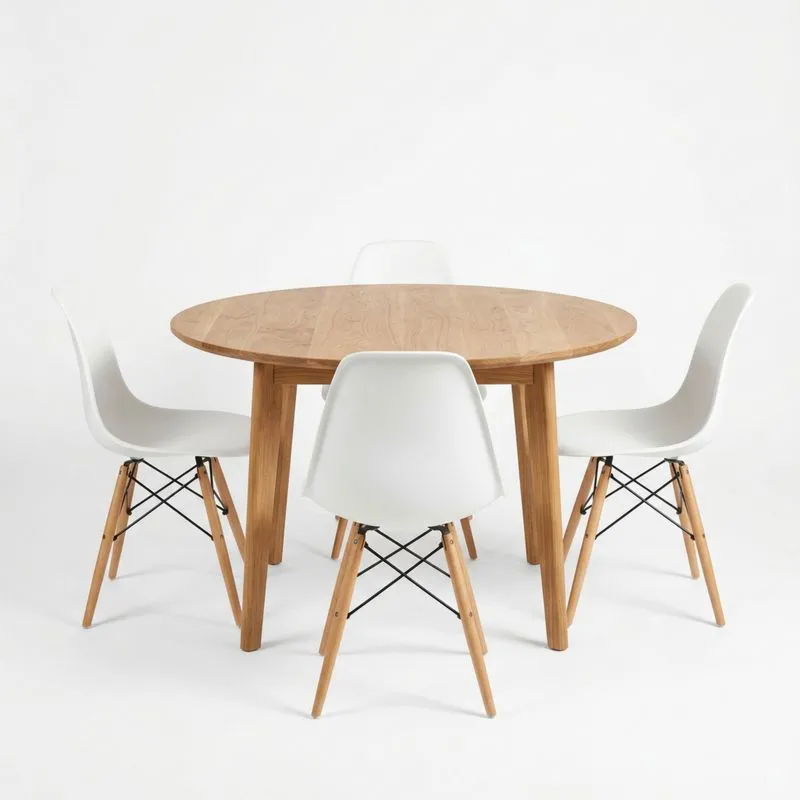 Conjunto de Mesa Redonda de Madera y Sillas Blancas de Plástico-seltrivaria