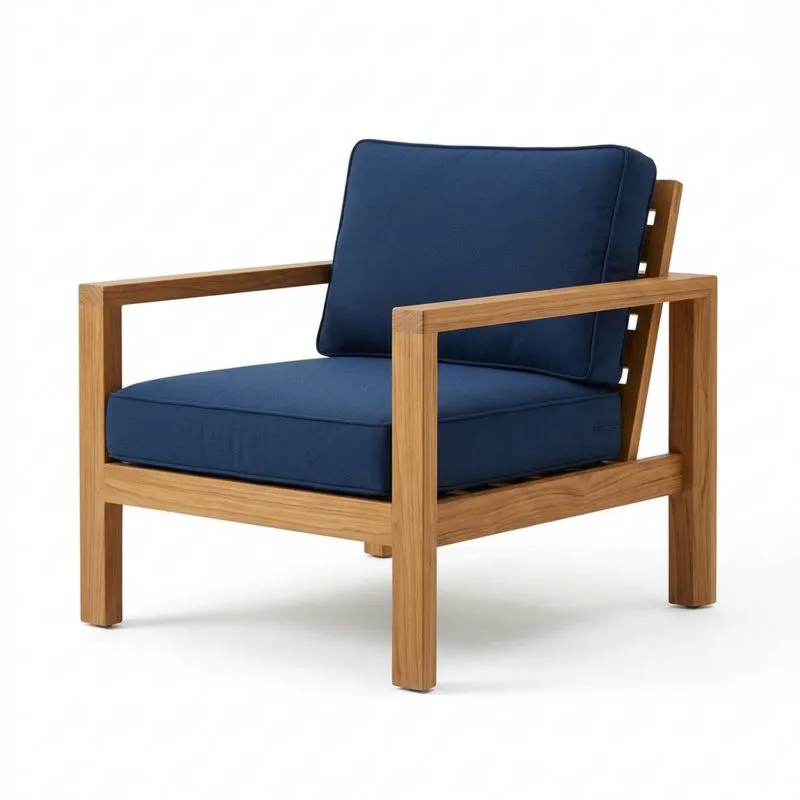 Sillón de madera de teca con cojines azul-seltrivaria