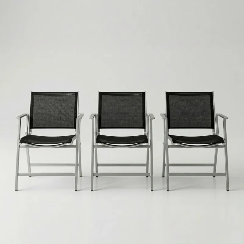 Conjunto de 3 Sillas Plegables de Aluminio y Textilene-seltrivaria
