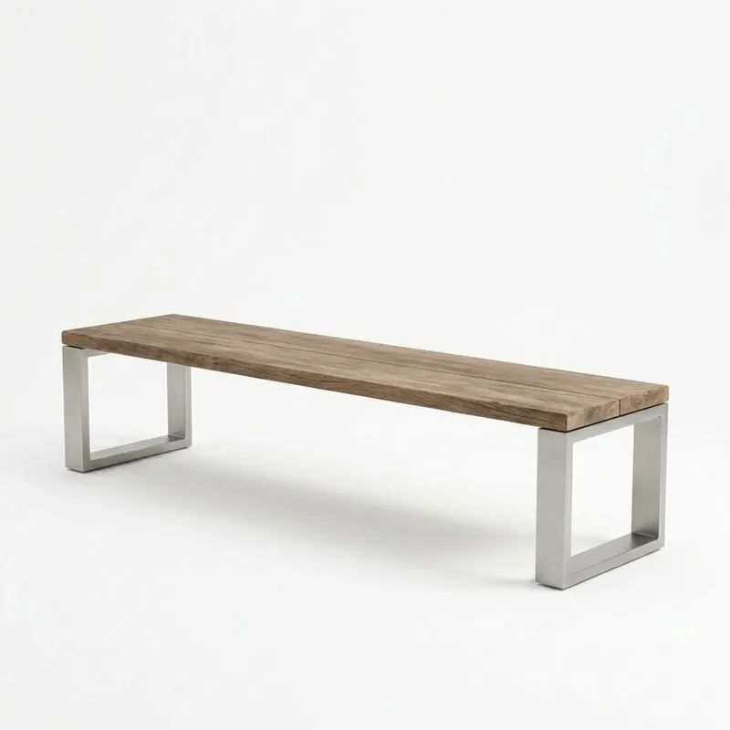 Banco de Madera de Roble y Acero Inoxidable 190 cm-seltrivaria