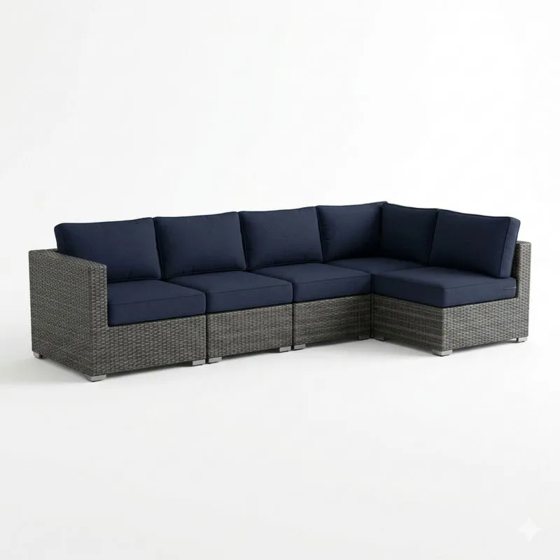 Sofá Esquinero Modular para Exterior de Ratán Sintético y Cojines de Poliéster Azul Oscuro-seltrivaria