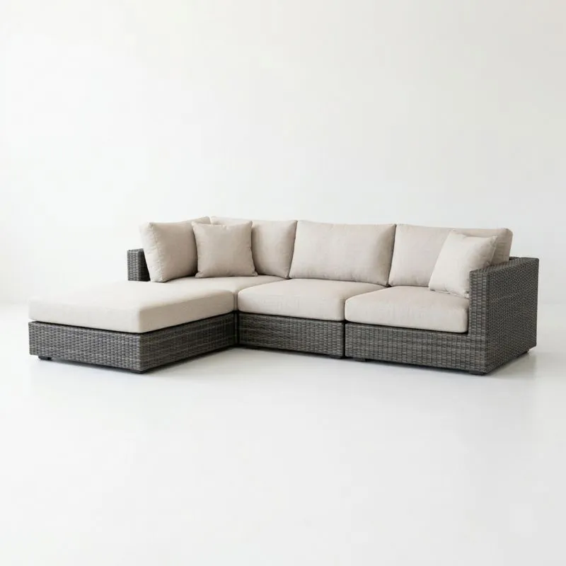 Sofá Esquinero Modular de Ratán Sintético Beige y Gris-seltrivaria