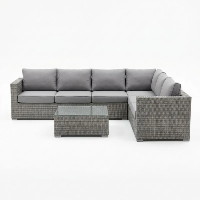 Conjunto de Sofá Seccional de Ratán con Cojines y Mesa de Vidrio Templado-seltrivaria