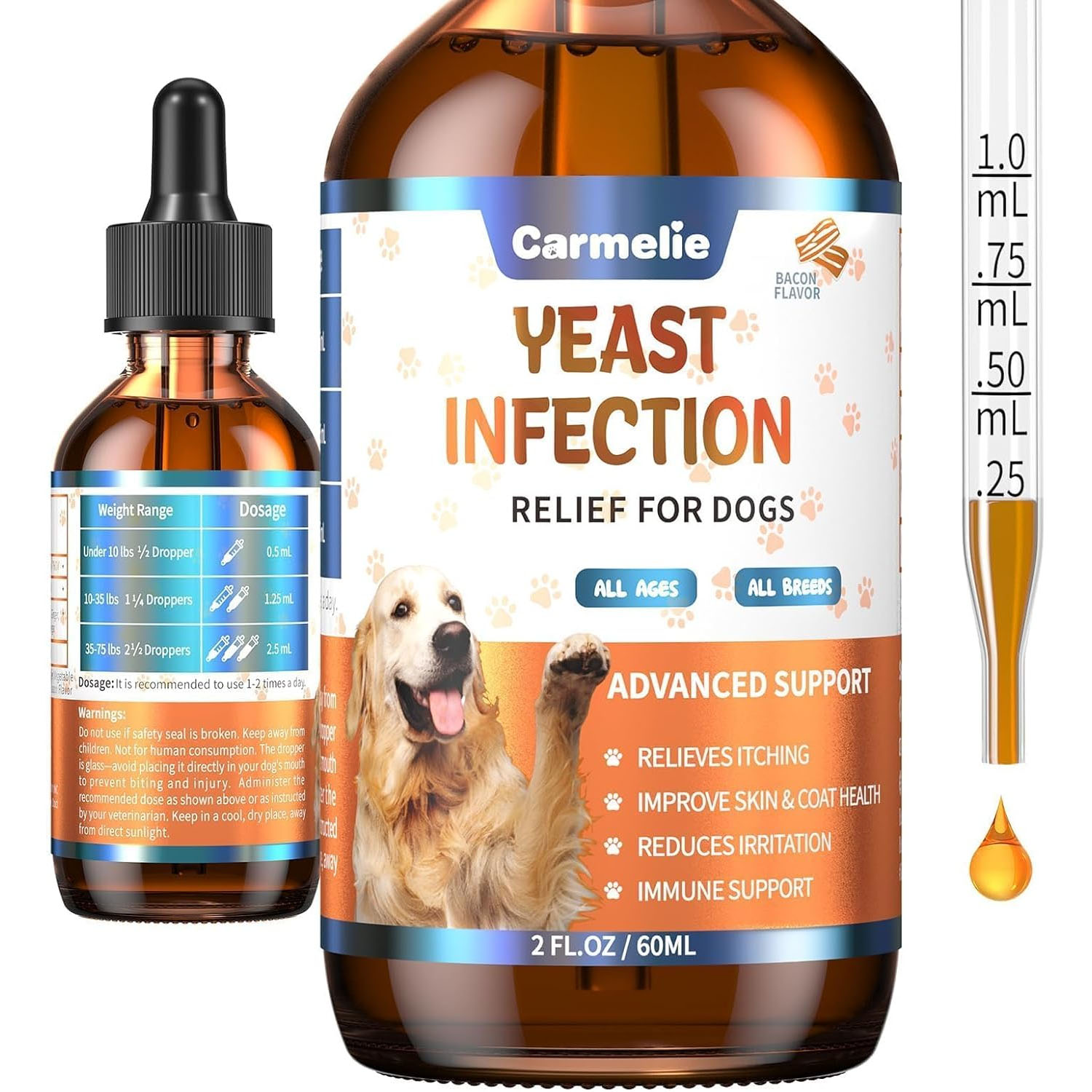 Carmelie Natural Yeast Infection Relief Drops for Dogs - Itch & Ear Discomfort Support, Allergy & Inflammation Relief-carmelie