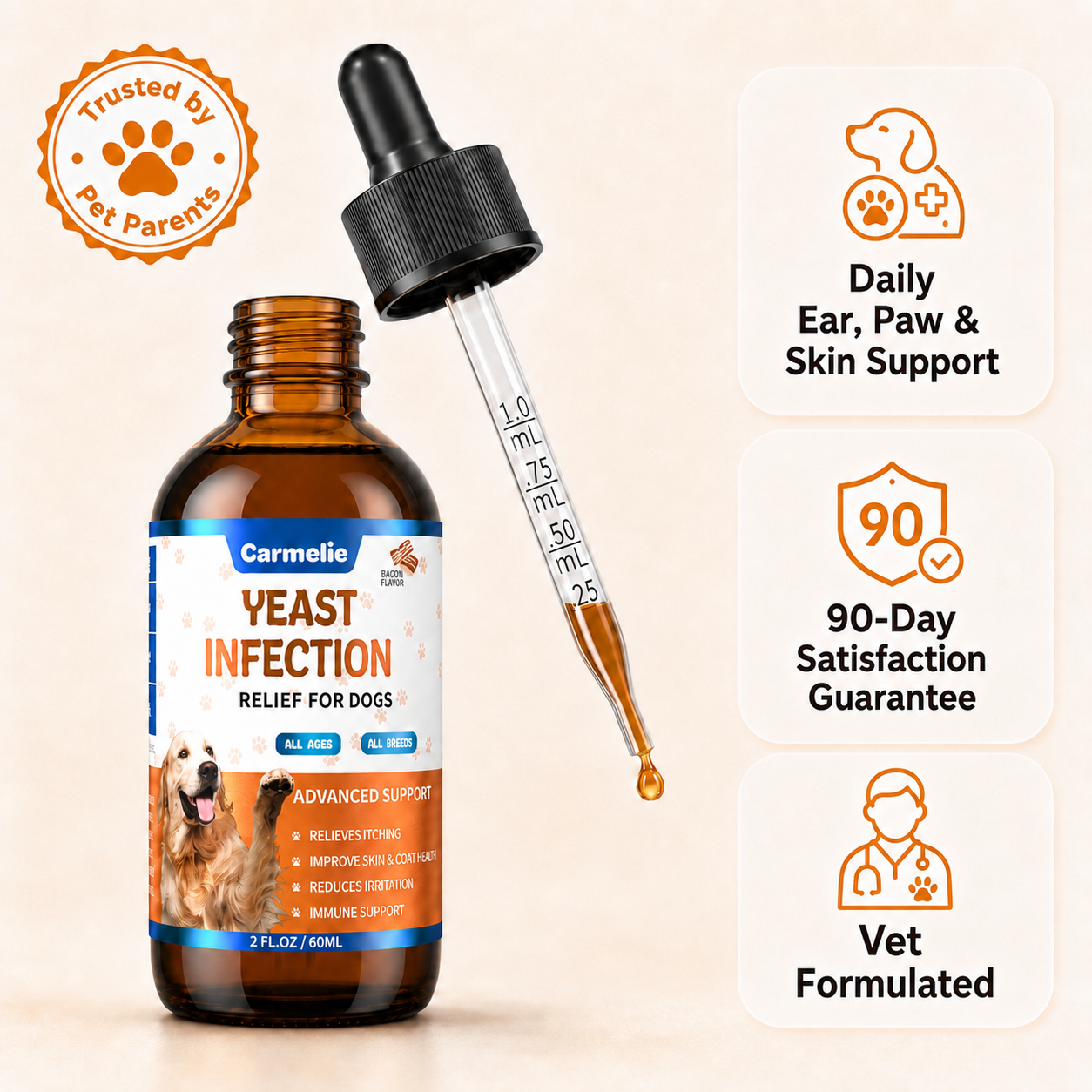 Carmelie Yeast Relief Drops for Dogs | Ear, Paw & Skin Support