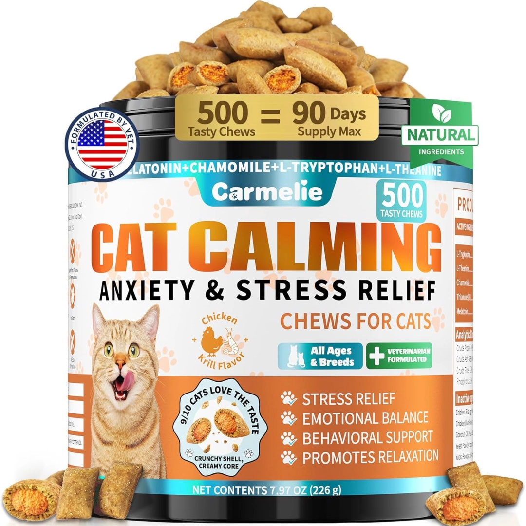 500ct Crunchy & Creamy Cat Calming Treats | Anxiety & Stress Relief for Travel, Boarding & Vet Visits | Chicken & Krill Flavor