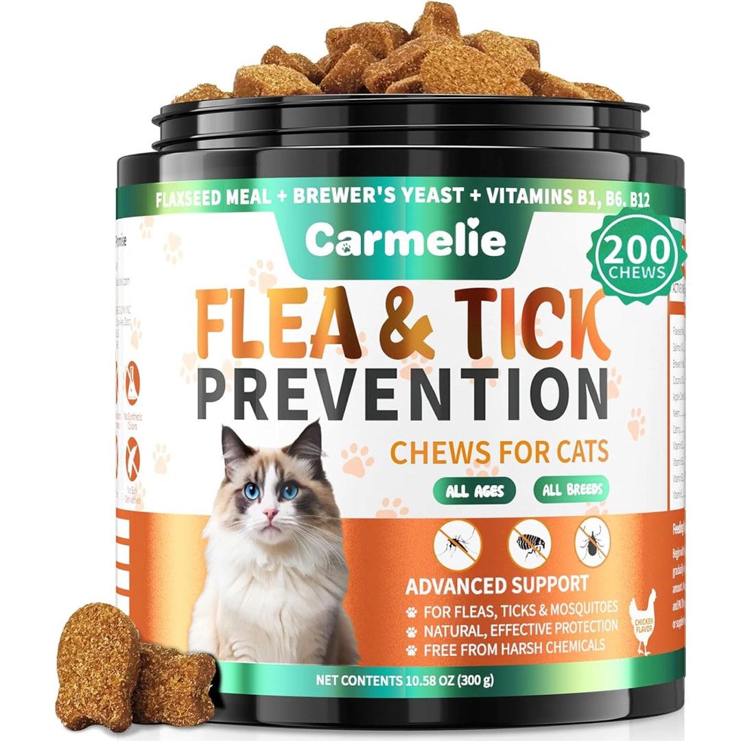 Natural Flea & Tick Defense for Cats | 200ct Soft Chews | Daily Oral Support | Tasty Chicken Flavor