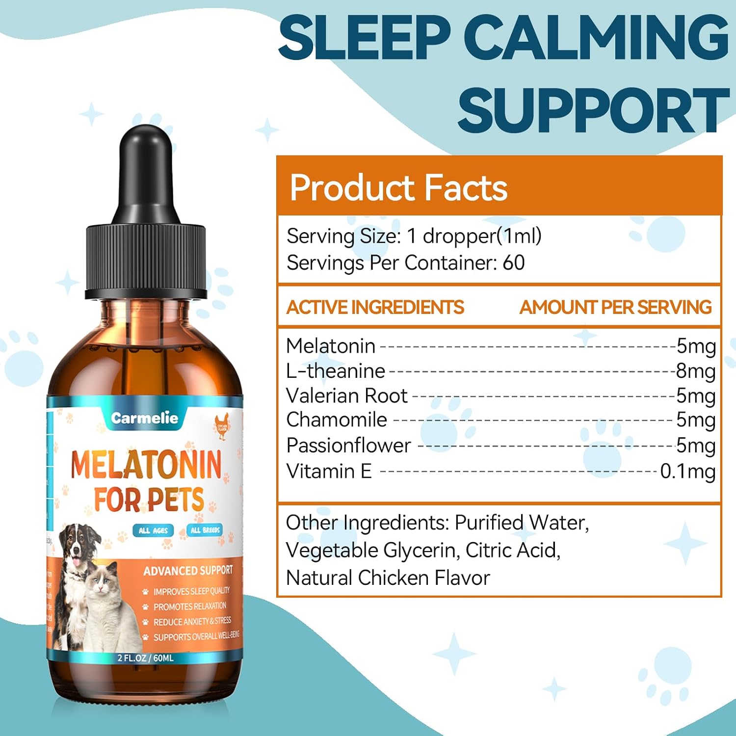 Carmelie Melatonin Sleep Support Drops for Dogs & Cats