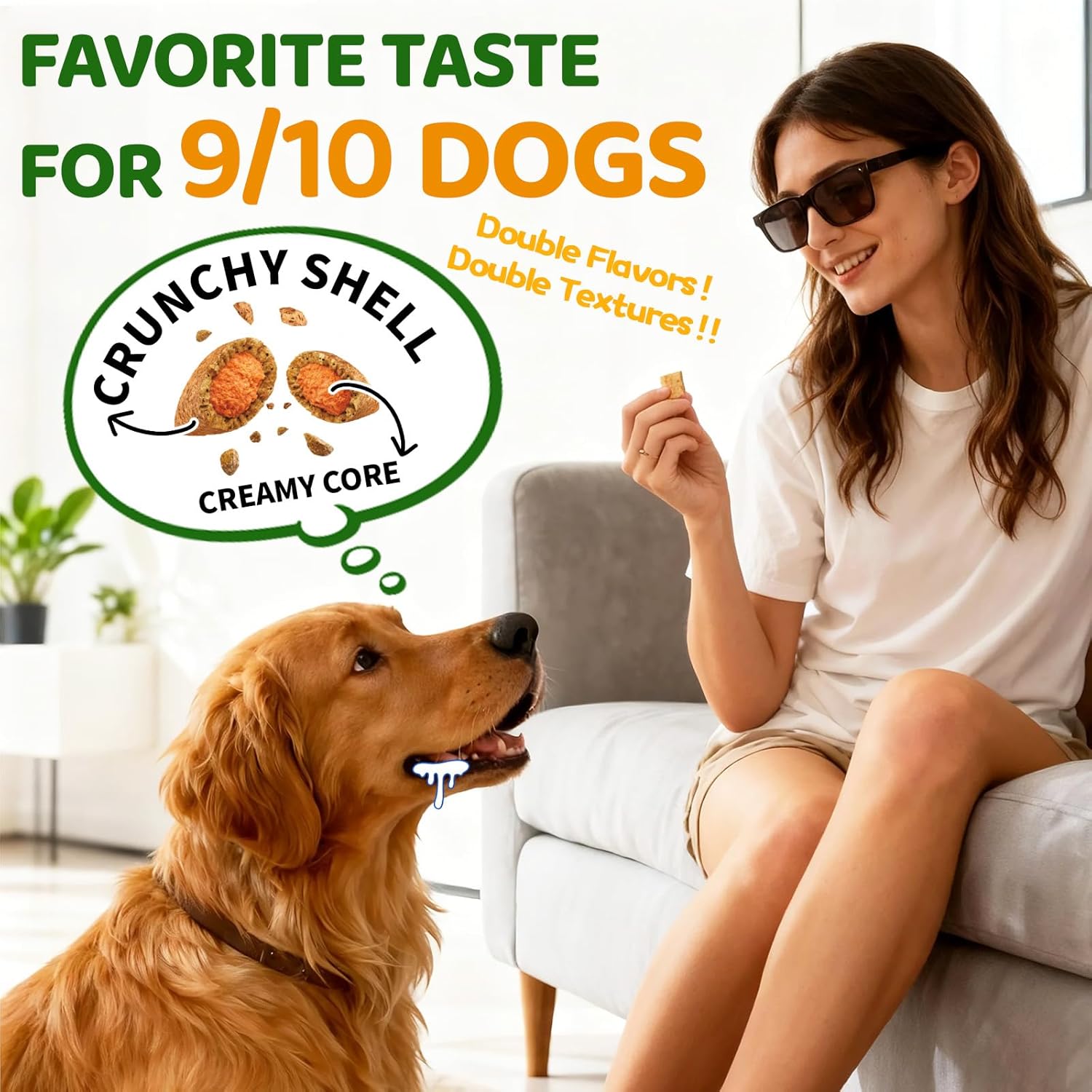 Flea and Tick Prevention for Dogs Chewables, 500 Crunchy & Savory Dog Flea and Tick Treatment with Multivitamins - Support Skin & Coat - Tasty Treats for All Breeds & Ages - Chicken and Krill Flavor