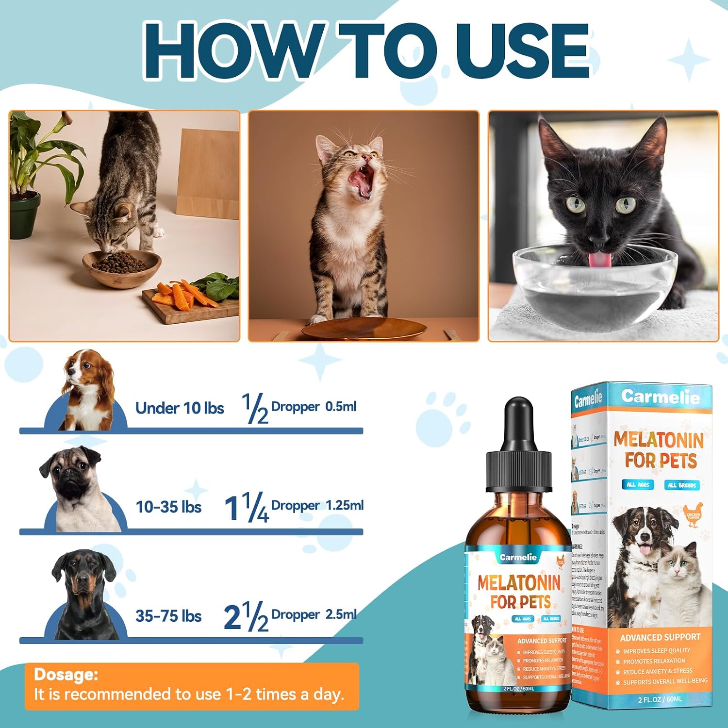 Carmelie Melatonin Sleep Support Drops for Dogs & Cats