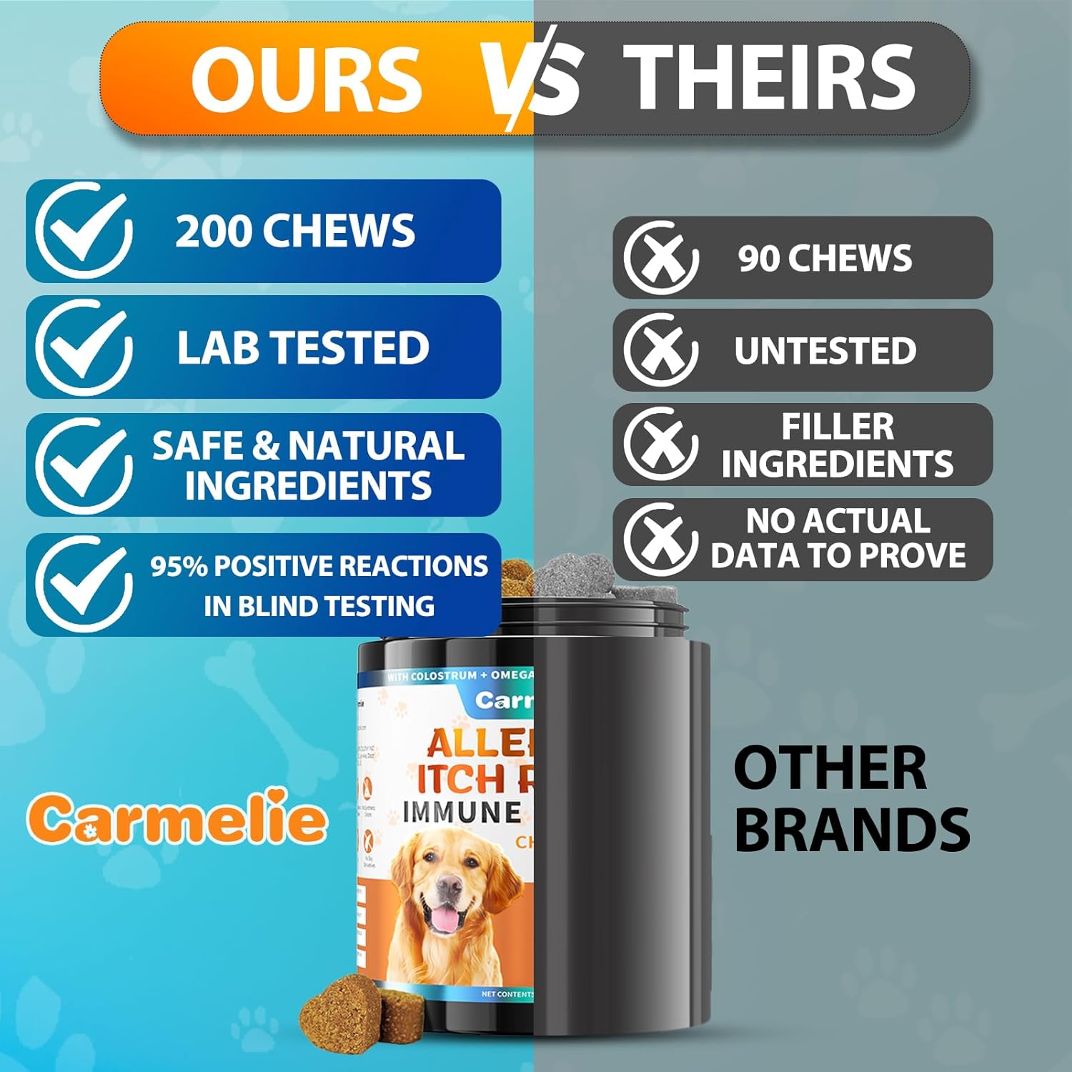 Carmelie Dog Allergy Relief Chews - Dog Itching Skin Relief 200 Chews, Yeast Treatment & Anti Itch Licking Paw, Itchy Skin and Ears for Seasonal Allergies, Probiotics Gut Digestive & Immune Support