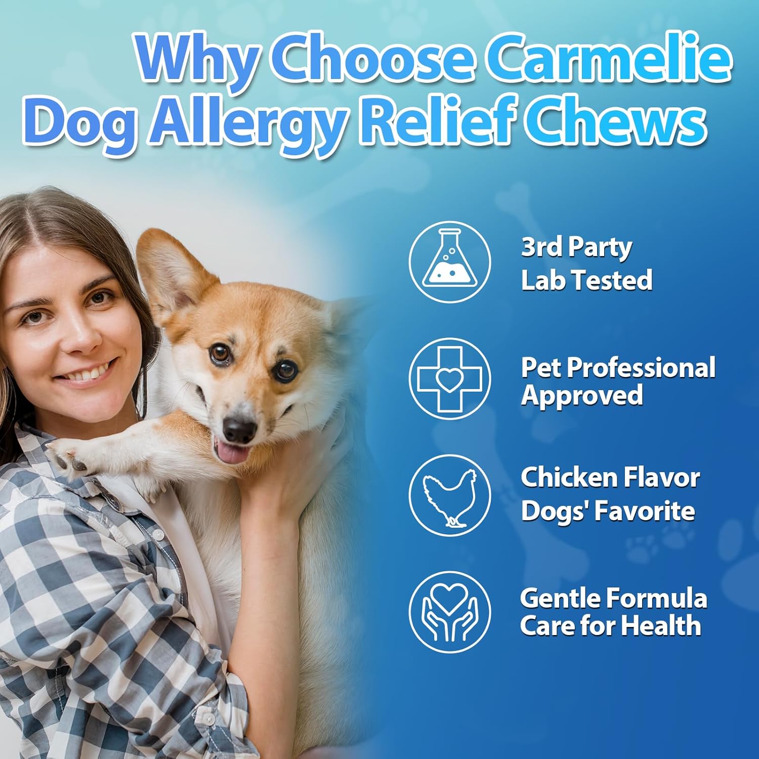 Carmelie Dog Allergy Relief Chews - Dog Itching Skin Relief 200 Chews, Yeast Treatment & Anti Itch Licking Paw, Itchy Skin and Ears for Seasonal Allergies, Probiotics Gut Digestive & Immune Support
