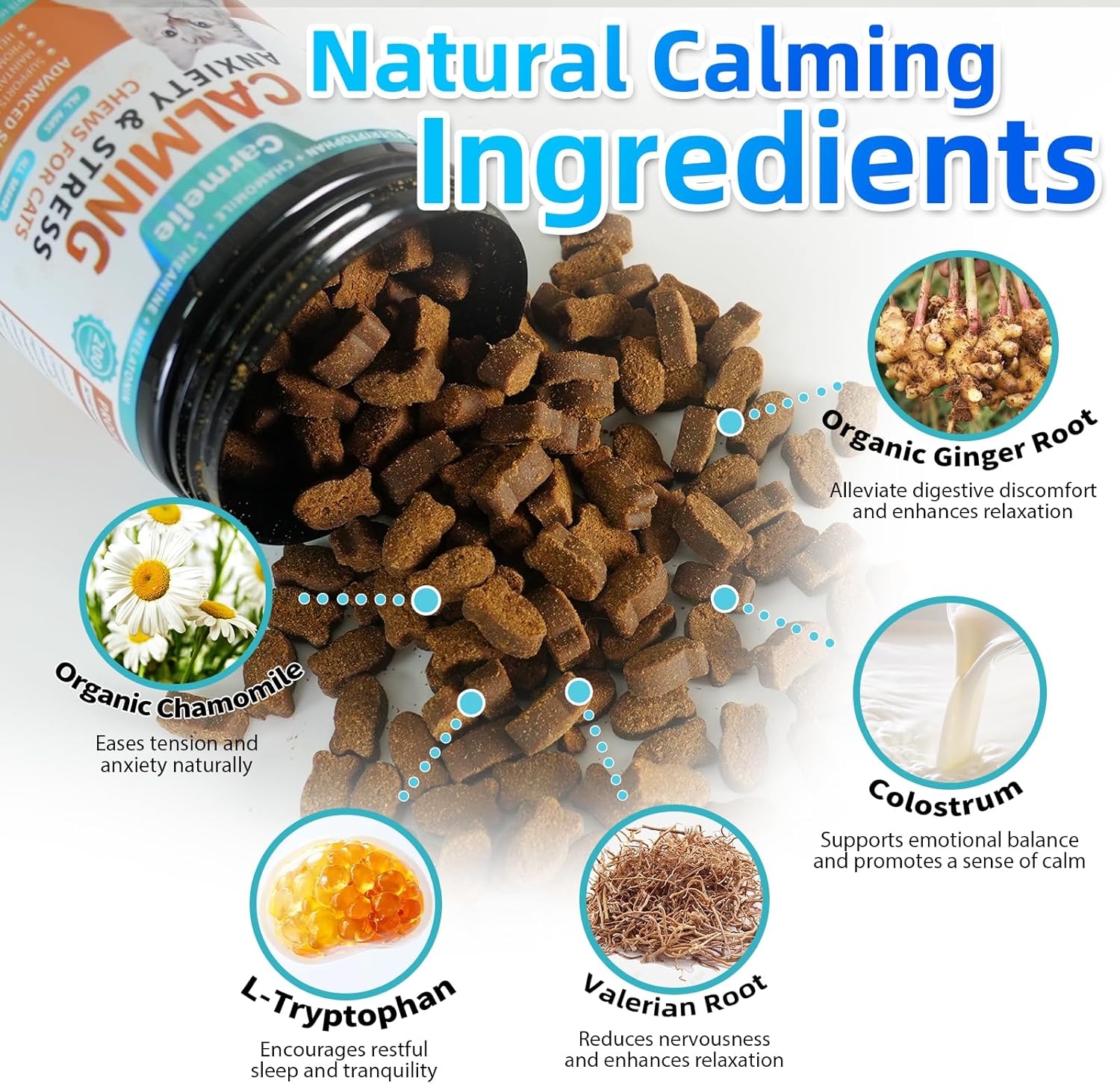 Carmelie Cat Hemp Calming Treats - 200 Count - Calming Chew for Cat - Calming Treats for Cats with Valerian Root Chamomile Melatonin for Cat Anxiety Relief, Storms, Travel, Separation - Chicken Flavor