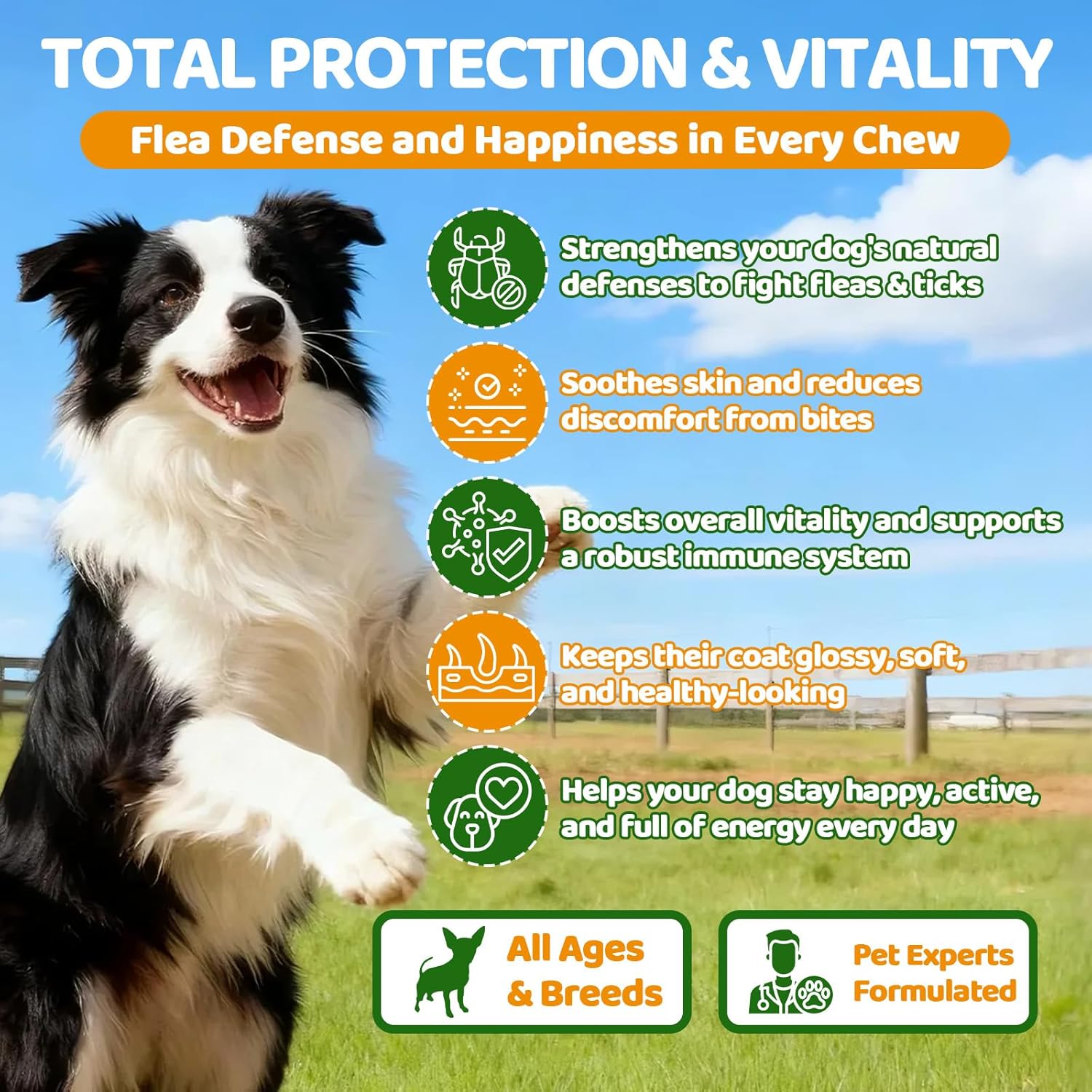 Flea and Tick Prevention for Dogs Chewables, 500 Crunchy & Savory Dog Flea and Tick Treatment with Multivitamins - Support Skin & Coat - Tasty Treats for All Breeds & Ages - Chicken and Krill Flavor