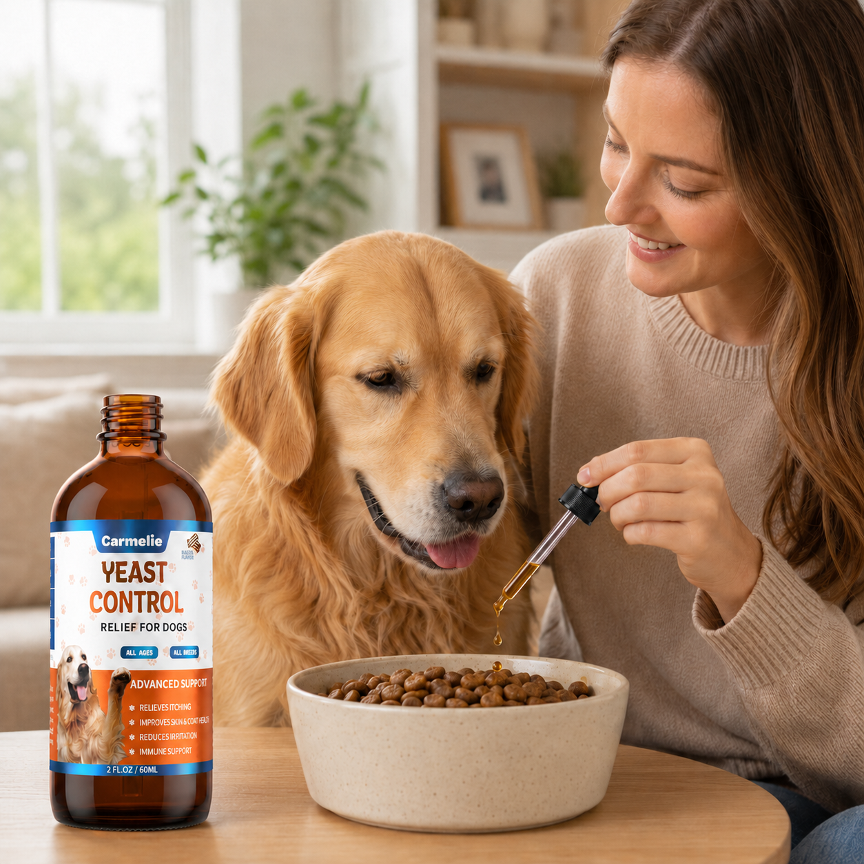 {"default":"Carmelie Dog Ear, Paw & Skin Comfort Drops | Daily Oral Support for Skin, Coat & Ear Wellness | Bacon Flavor, 60ml\n"}
