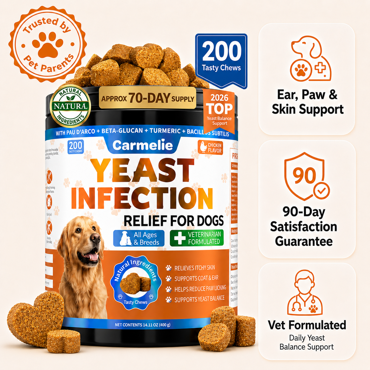 Carmelie Yeast Balance Chews For Dogs