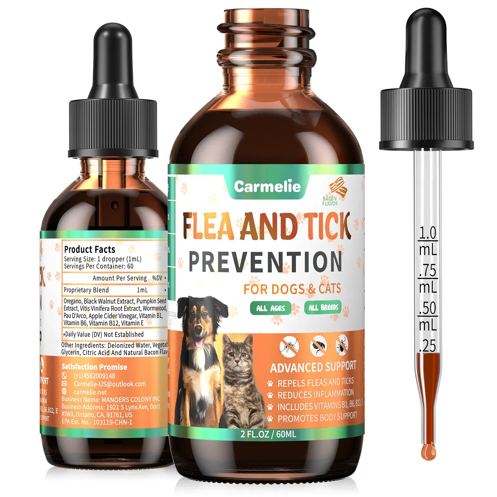 Natural Flea & Tick Drops for Dogs & Cats, All Breeds, Bacon Flavor