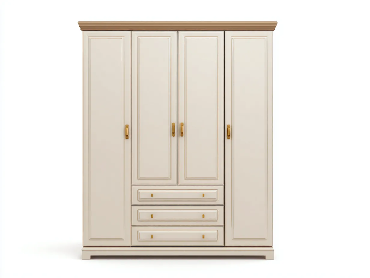 Armadio - legno - 175x62x205 cm - avorio-beige chiaro - stile classico-Dengetden