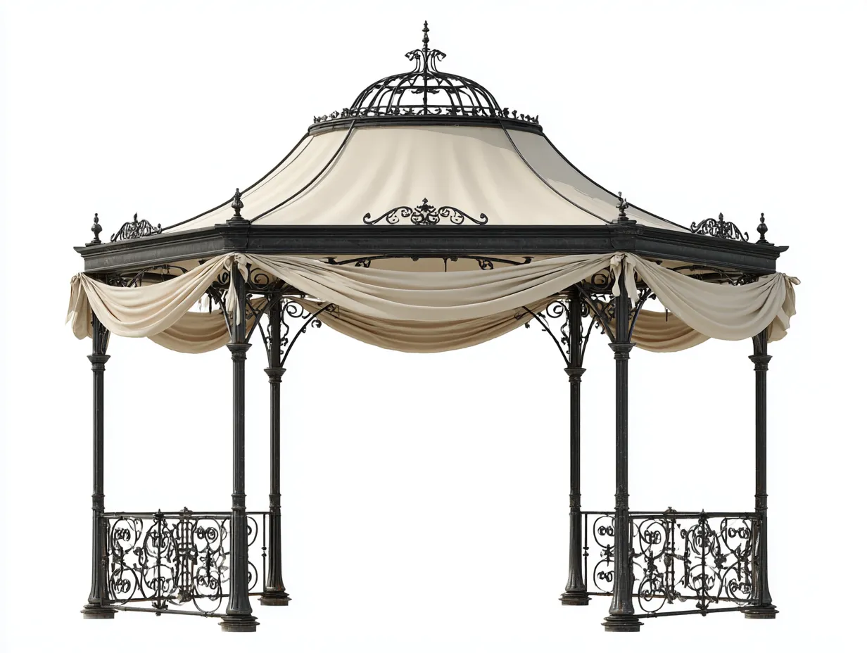 Pergola da giardino - metallo-tessuto - 396x396x356 cm - beige-nero - stile romantico-Dengetden