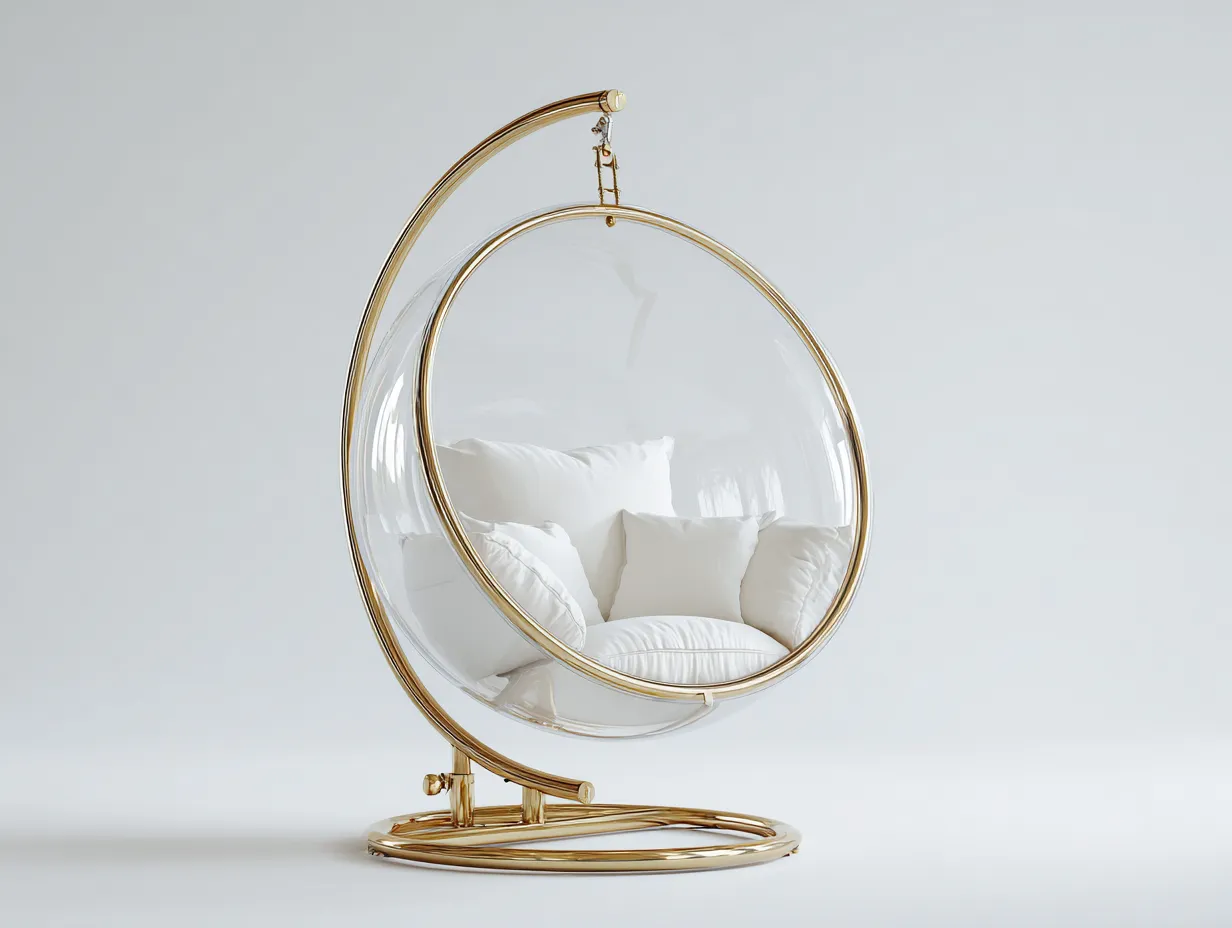 Poltrona sospesa da giardino - metallo-acrilico-tessuto - 110x108x200 cm - oro-trasparente-bianco - stile moderno-Dengetden