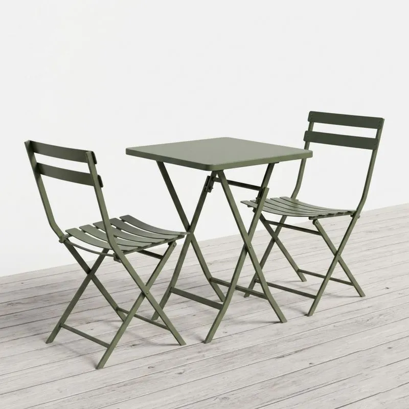 Conjunto de Mesa y Sillas Plegables de Acero Verde Oliva-Sylverando