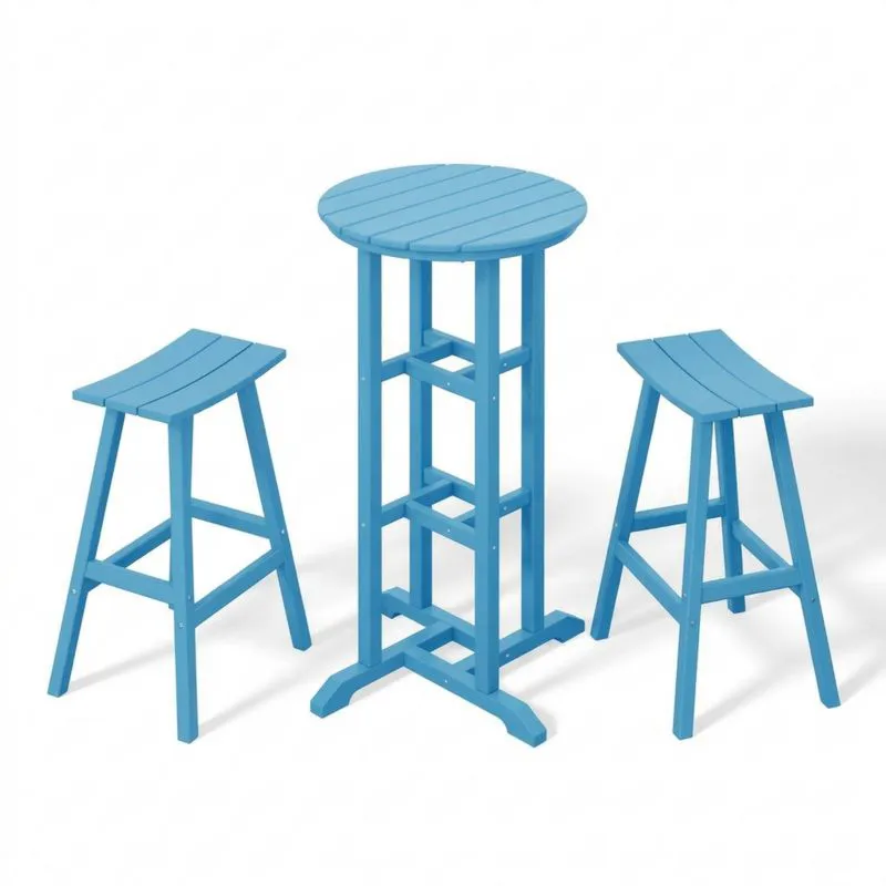Conjunto de Mesa Alta Redonda y Taburetes de Plástico Azul-Sylverando