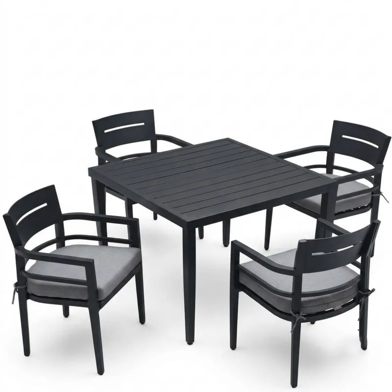 Juego de Mesa y Sillas de Aluminio Negro con Cojines de Poliéster Gris-Sylverando