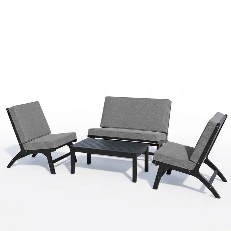 Conjunto de Muebles de Jardín 4 Piezas Acero y Cojines Grises-Sylverando