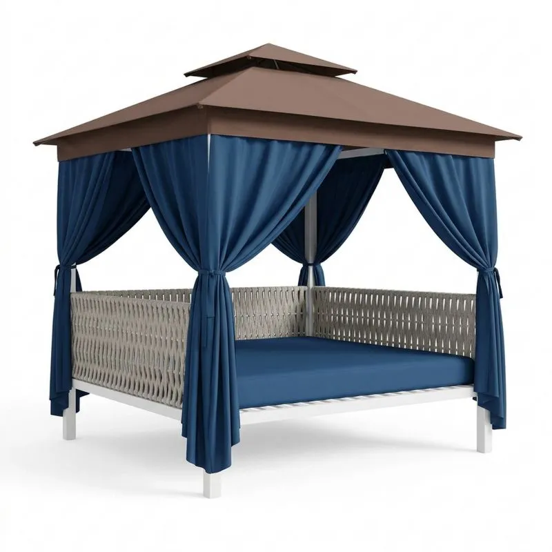 Cama balinesa con dosel azul de aluminio-Sylverando