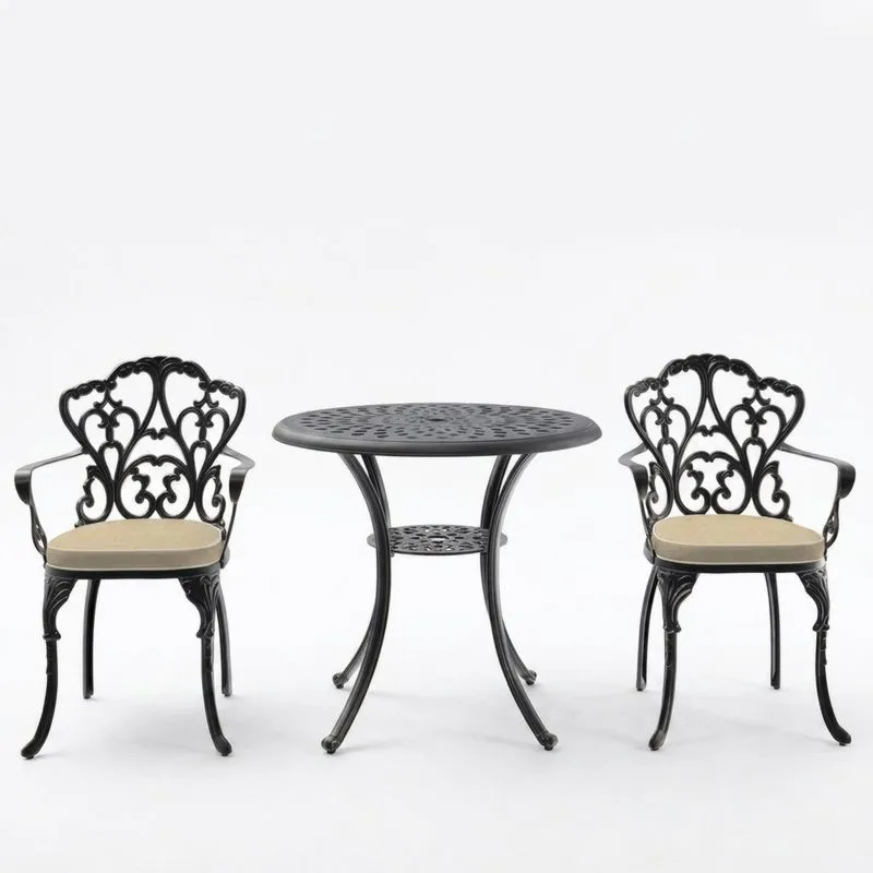 Conjunto de mesa y sillas de aluminio fundido con cojines-Sylverando