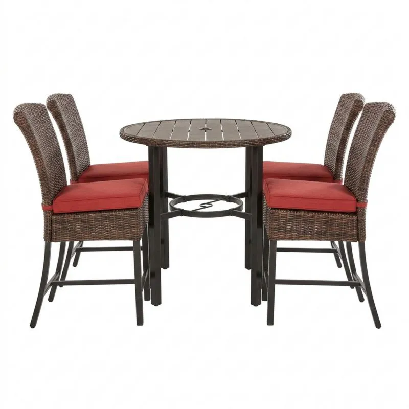 Conjunto de Comedor de Jardín de Aluminio y Ratán con Cojines Rojos-Sylverando
