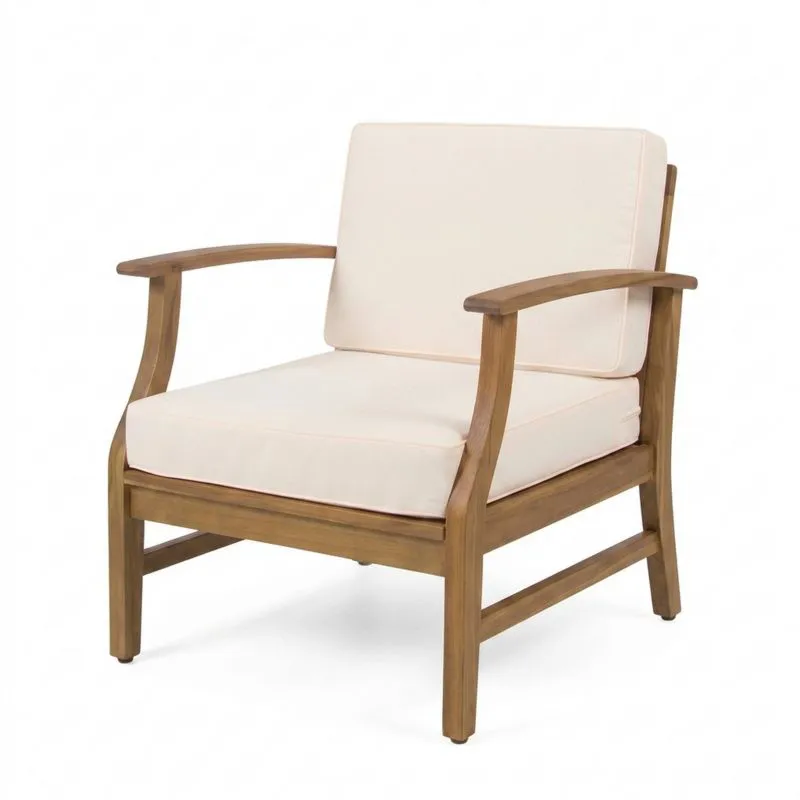 Sillón de Madera Teca con Cojines Beige-Sylverando