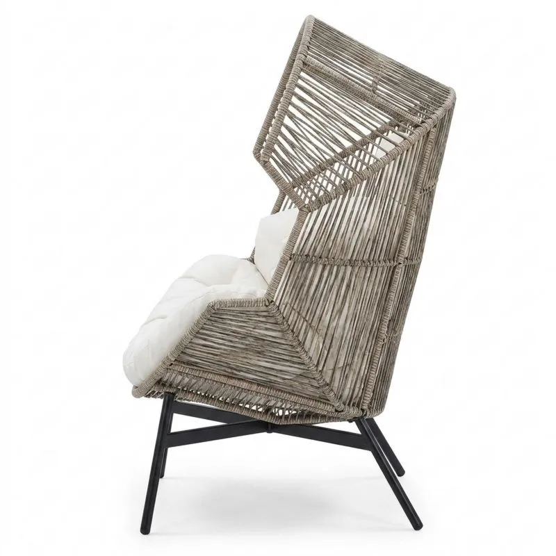Sillón de Ratán con Cojín Beige y Estructura Metálica-Sylverando