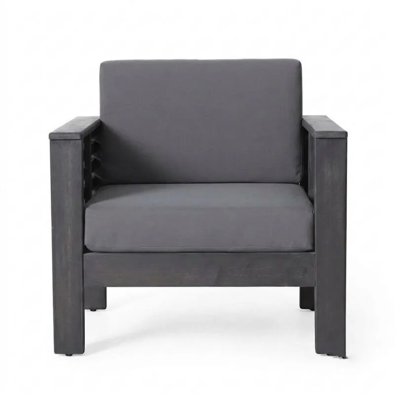 Sillón de Madera de Acacia con Cojines de Poliéster Gris-Sylverando