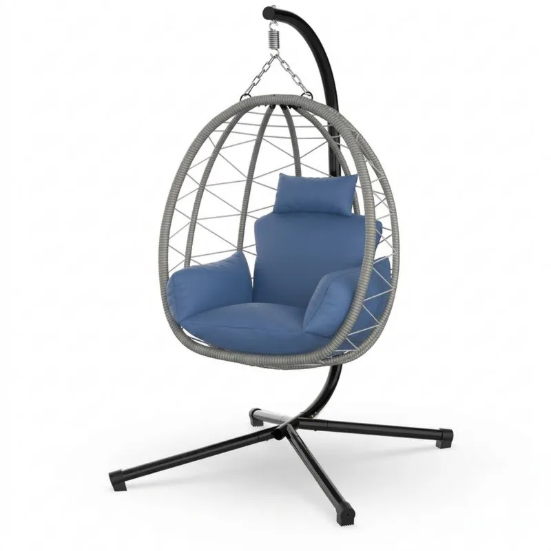 Silla colgante de ratán sintético con soporte de acero azul-Sylverando