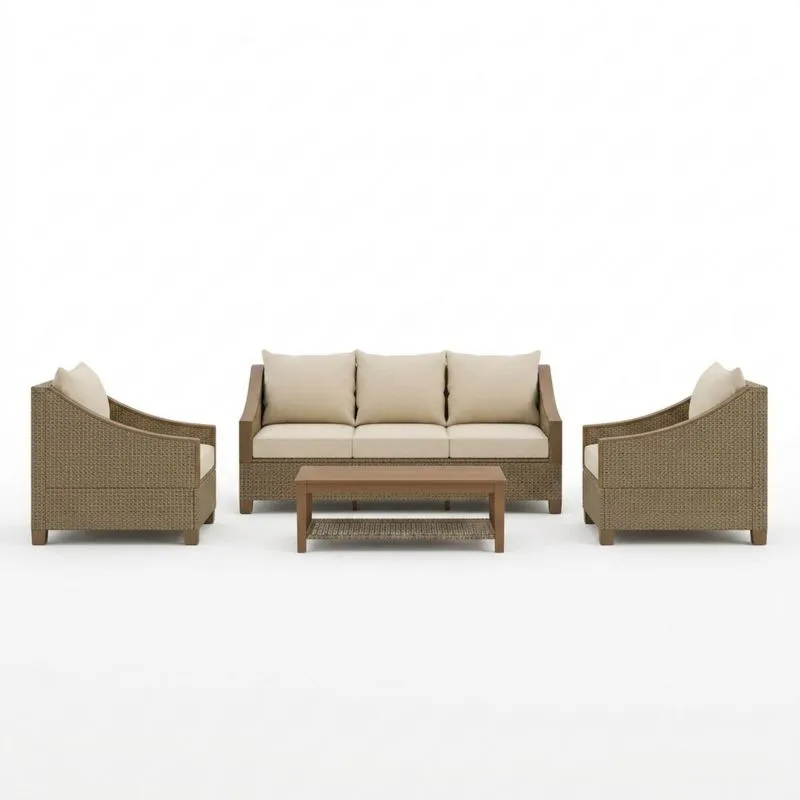Conjunto de Muebles de Jardín de Ratán con Cojines Beige-Sylverando