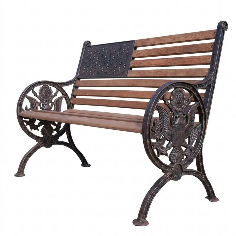 Banco de madera de acacia y hierro fundido con diseño de águila-Sylverando