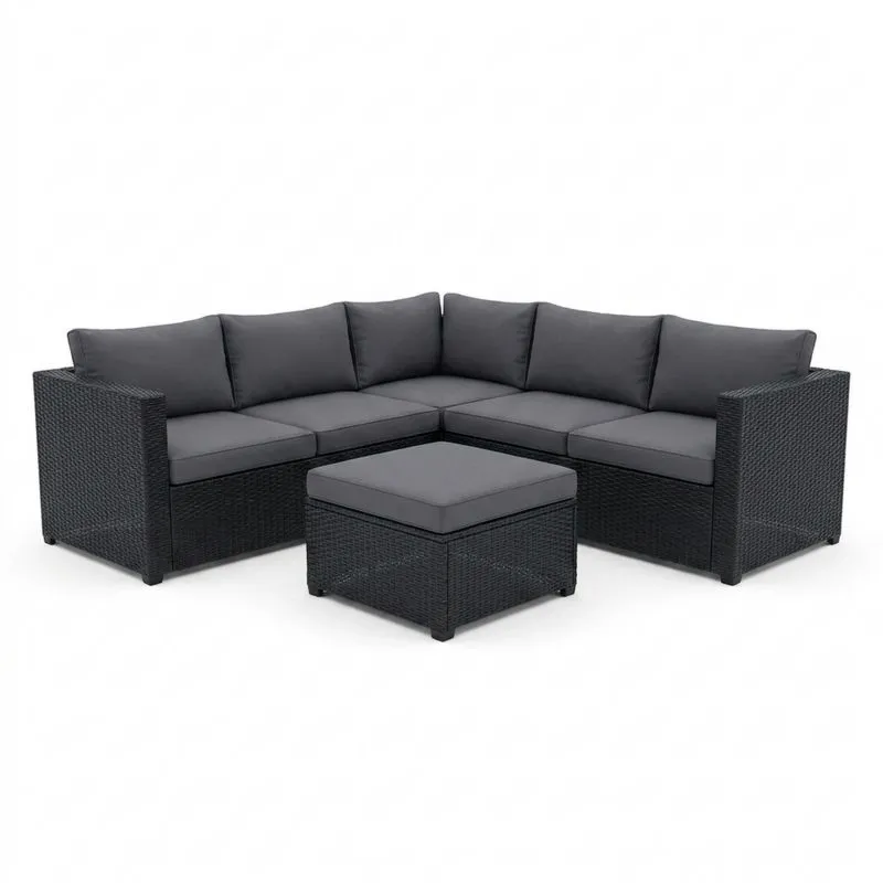 Conjunto de Muebles de Jardín de Ratán Sintético y Cojines Grises-Sylverando