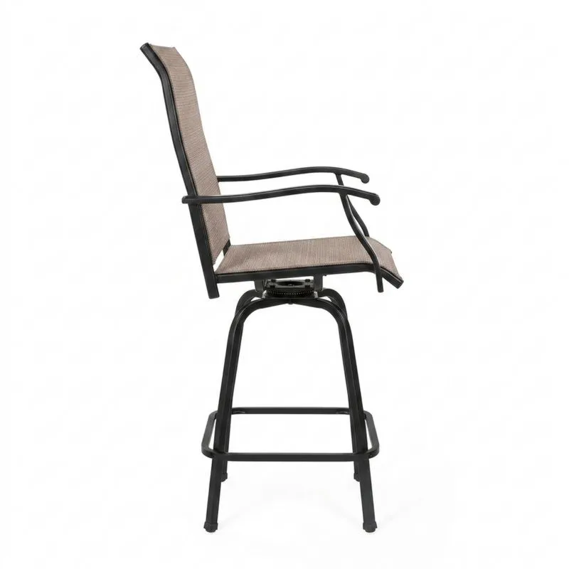 Silla alta de acero con asiento de textilene Beige y Negro-Sylverando