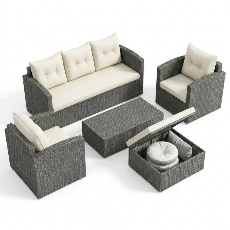 Set de Muebles de Jardín de Ratán Gris con Cojines-Sylverando