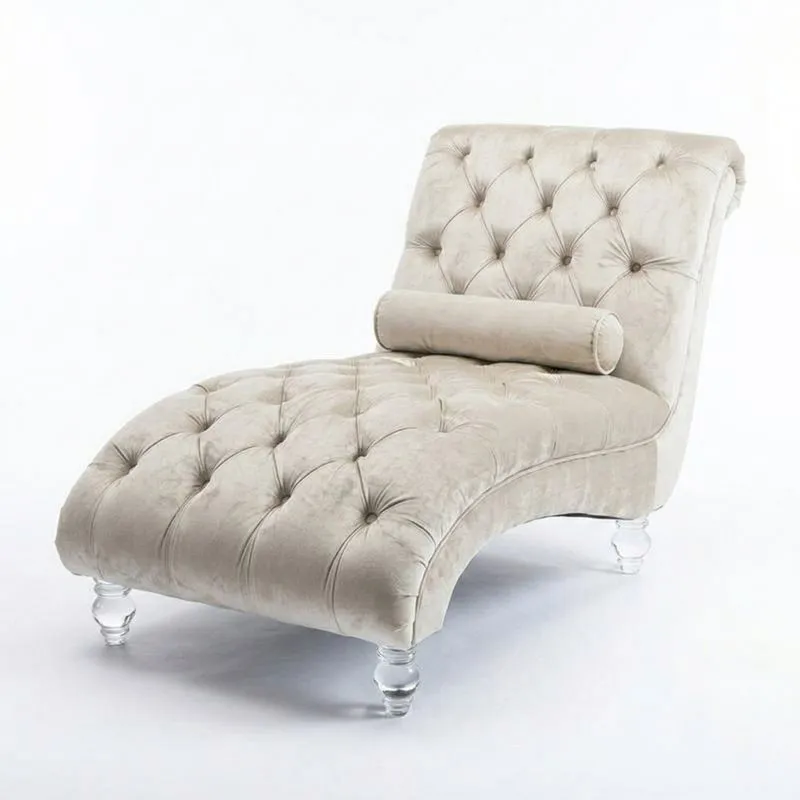 Sillón Chaise Longue Terciopelo Beige con Patas de Acrílico-Sylverando