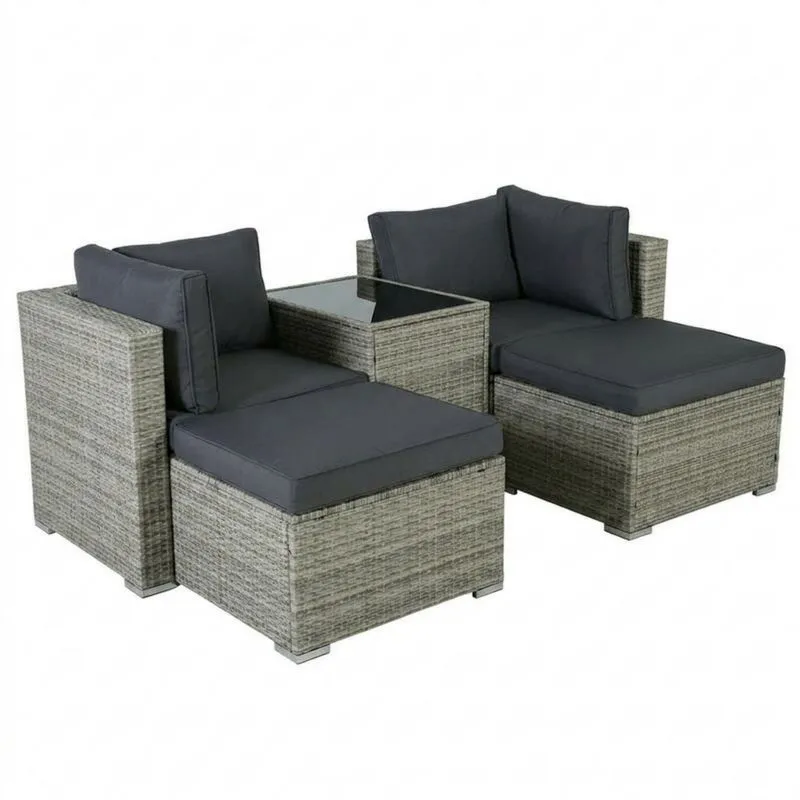 Conjunto de ratán PE con cojines y mesa de vidrio-Sylverando