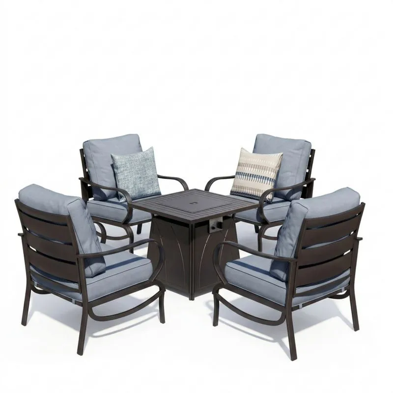 Conjunto de Muebles de Jardín de Aluminio Negro con Cojines Azul-Sylverando